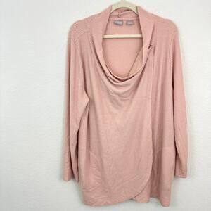 Chico's Womens Zenergy Long Sleeve Wrap Top Size 16/18 Waffle Knit Pockets Pink